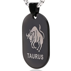 DonDon Unisex Necklace Stainless Steel 52 cm 20,5" with Zodiac Star Sign Taurus Pendant Black in a Velvet Pouch
