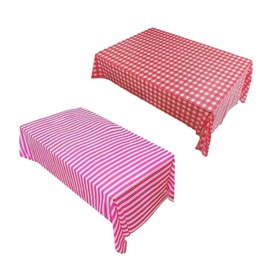 1 x pink and white checked tablecloth, 1 x pink and white striped tablecloth, thickened waterproof tablecloth, dining table decoration tablecloth, suitable for picnics, parties