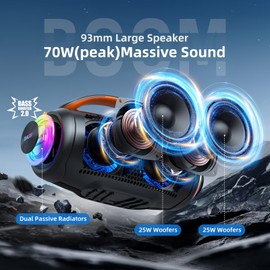 ZEALOT P11 Bluetooth Speaker, 80W Peak Wireless Stereo, Ultra Lightweight Portable Design and IPX6 Waterproof, Customize EQ for Outdoor/Camping/Beach/Travel(Black)