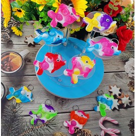 HOZKEAP 10 Packs Bulk Fish Fidget Bubble Mini Pop Keychain， Birthday Party Favors Supplies Classroom Summer Student Gifts
