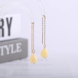 Hawaiian Gold Plated Pikake Stainless Steel Threader Earrings for Women HawaiI Floral Dangle Drop Earrings Lightweight Gold Plated Elegant Jewelry Gift