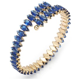 Wovanoo Rhinestone Cuff Bracelet Cubic Zirconia Tennis Bracelets Open Adjustable Elastic Bangle for Women Gold Blue