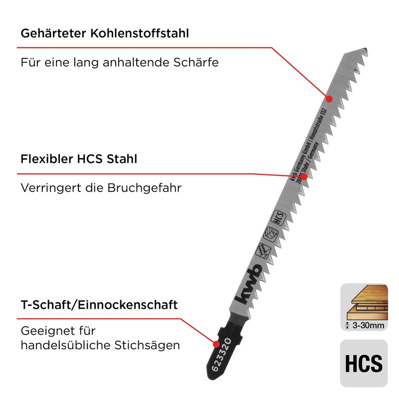 KWB Extra Long Single Lug Shank Jigsaw Blade Wood Woodworking