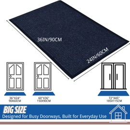 BESEA 4PACK Dirt Trapper Door Mat 36"x24" Heavy Duty Indoor Outdoor Rubber Backed Entrance Mats, Non-Slip, Absorbent & Waterproof, Perfect for Garage, Kitchen, Home, Office (Dark Blue)