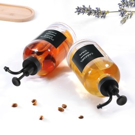 Coffee Syrup Dispenser for Coffee Bar, Set of 2 Simple Glass Syrup Bottle w. Pump and Labels, 16.9 oz 500ml Syrup Pump Dispenser, Syrup Dispenser Black…