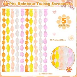 Pajean 10 Pcs Groovy Streamers Backdrop Crepe Paper Pink Orange Yellow Fringe Garland Retro Hippie Party Decorations for Birthday Wedding Bachelorette Graduation Groovy Party Decor, 5.5 x 78.7 in