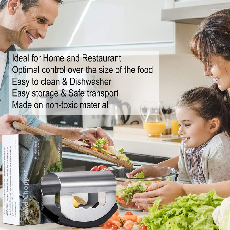 Salad Knife Chopper with Protective Cover - Stainless Steel Salad