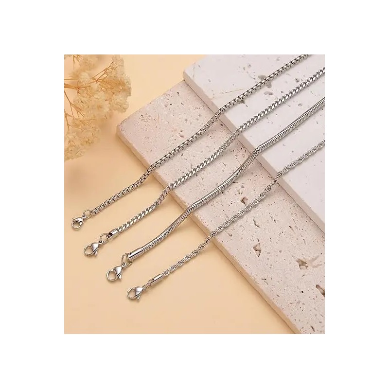 8Pcs Chain Bracelet Stainless Steel Curb Width Rope Figaro Cuban