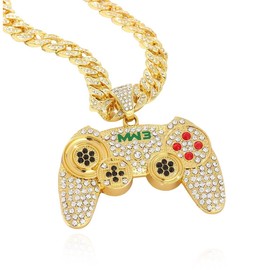 Bling Iced Out Gaming Console Pendant Chunky Cuban Link Chain Necklace,Thick Fake Diamond Unique Charm Men's Necklace,Cool Miami Hip-hop Rapper Disco Punk Jewelry Accessory 18"(diamond)