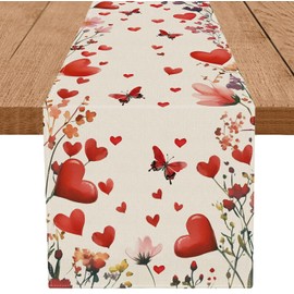 Camino de mesa de San Valentín, corazón de amor, mariposa, cocina, mesa de comedor, decoración de aniversario, boda, para interiores y exteriores, fiesta en el hogar