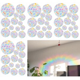 Pack of 52 Prism Window Stickers Round Suncatcher Sticker Sun Catcher Bird Anti-Collision Window Sticker Window Film Circular Window Pictures Glass Panels Decoration