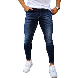 GINGTTO Super Skinny Jeans for Men Stretch, Flat Front Mens Jeans Big and Tall 36x30 Dark Blue