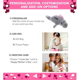 DolliBu Happy Mother's Day Wild Collection Plush Grey Manatee - Cute Stuffed Animal Present with Pink Heart Message for Best Mommy, Grandma, Wife, Daughter - 9" Inch