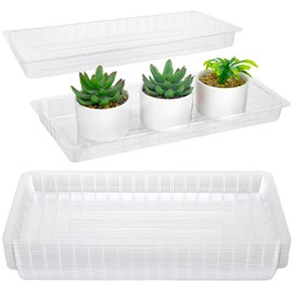 SiliFine 20 Pcs Clear Plastic Plant Saucer Rectangular Plant Drip Trays Transparent Thick Heavy Duty Plastic Liners for Planters for Indoors Outdoors Flower Pots Window Sills Window Shelf, 14" x 6"