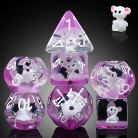 Mouse Resin DND Dice, DNDND 7PCS D&D Die with Velvet Pouch for Dungeons and Dragons Role Playing Games and Tabletop Games(Mouse)