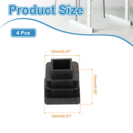 MECCANIXITY 4 PCS 1/2"(13mm) Square Plastic Hole Plugs, Black Plastic Pipe Tubing End Caps for Furniture, Pipe Tubing, Table, Chair