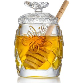 Clear Crystal Honey Pot with Dipper and Lid,Glass Honey Jar with Dispenser, Glass Honey and Syrup Container for Home Kitchen - Color: Butterfly