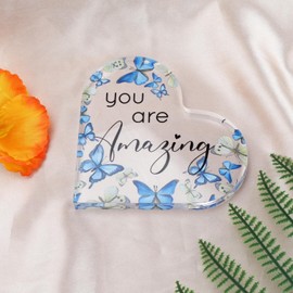 Elegant Blue and Cream Butterfly Heart Shaped Acrylic Plaque, Gift for Mom, Birthday Gift for Women, His and Hers Gift, Romantic Love Gift