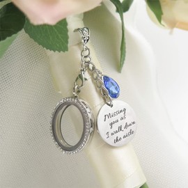 IDLAN Wedding Bouquet Locket Charm Rhinestone Photo Charm Memorial Bridal Bouquet Charm Memorial Photo Keepsake Something blue, Alloy,Stainless steel, Rhinestone
