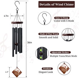 HOWARMER Memorial Wind Chimesfor Loss of Loved One, 36" Sympathy Wind Chimes Gifts for Who Loss of Mom Dad Brother Friends, Outdoor Classic Black Wind Chimes Suitable for Garden, Patio Decoration