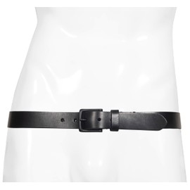 AllSaints Men's 1.25 Inch Flat Strap Leather, Casual Belt with Matte Metal Buckle, Black, 36