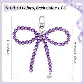 PH PandaHall 10 Colors Pearl Bow Keychains, Y2k Keychain Bow Knot Key Chain Clip 8mm Pearl Beaded Keyring Charms Aesthetic Bowknot Key Chains for Car Keys Women Handbag Backpacks Decoration