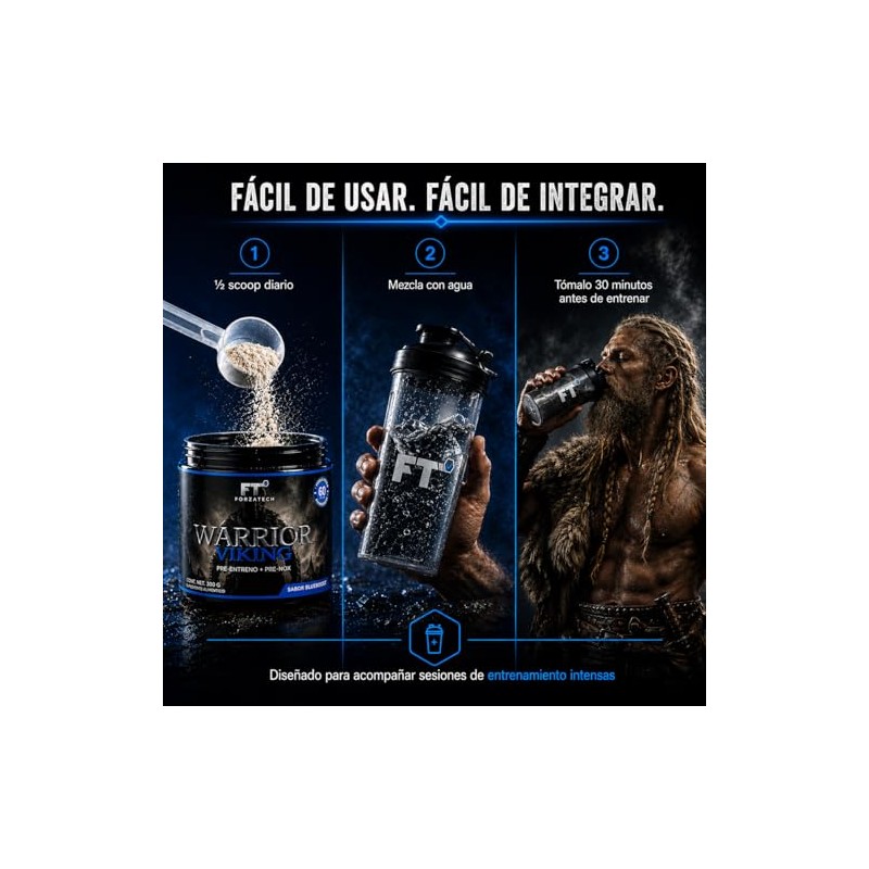 ForzaTech Viking Pre Workout, Sabor Blueboost, 60 Servicios