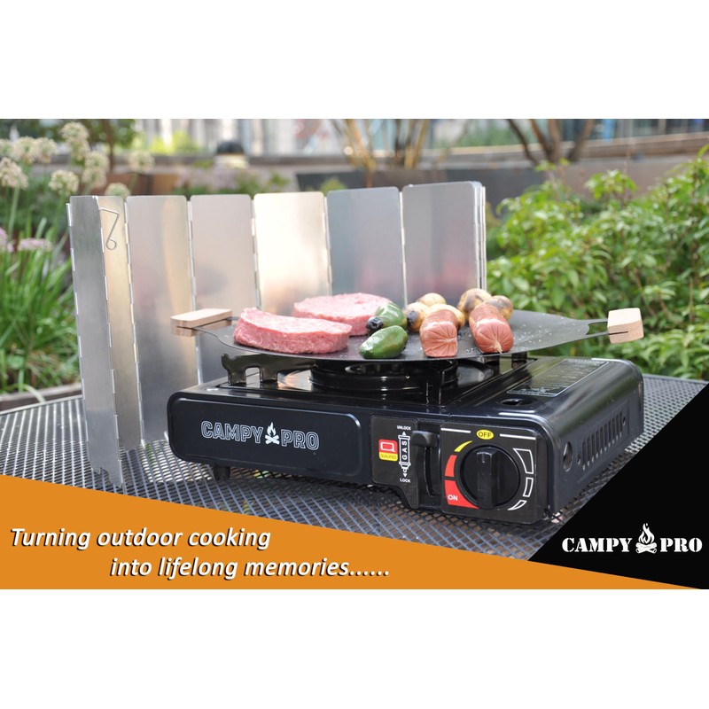 Campy Pro Grill/Baking Pan with Wooden Handle, Large, Black