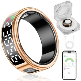 Smart Ring with Display - Fitness Tracker, Heart Rate Monitor, Sleep Tracker, Step Counter, Gesture Control for TikTok & Camera - IP68 Waterproof, Extended Battery Life Gold #10