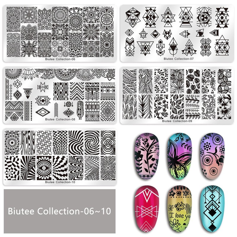 Biutee ネイルイメージプレート 15枚セットネイルプレート 1スタンプ 2スクレーパー 1バッグ スタンピングプレー ネイルアートツール