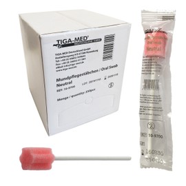 Mundpflegestäbchen Wattestäbchen mit neutralem Geschmack Box a 250 Stck Mundhygiene Tiga-Med einzeln hygienisch verpackt