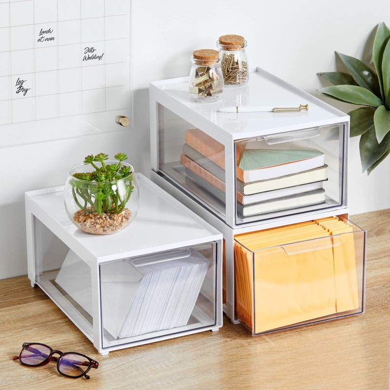mDesign Plastic Stackable Cosmetic Storage Organizer Bin with Pull Out