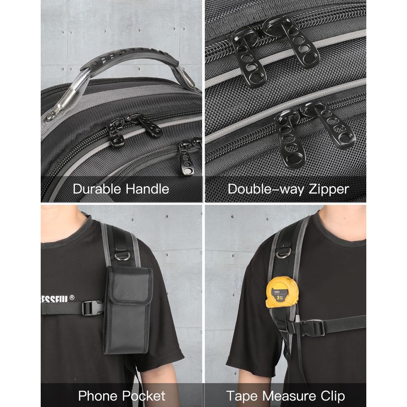 Tool Backpack with Laptop Compartment, Full-Open Tool Bag, Hvac Tool