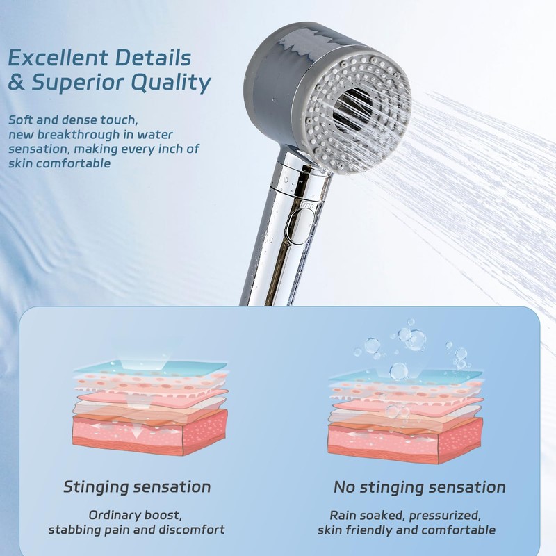 10-Function High Pressure Handheld Shower Head with Filter Built-in Pause