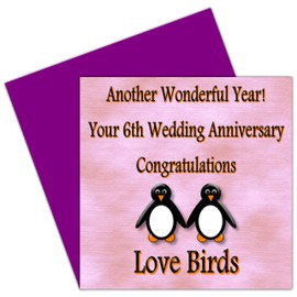 On Your 6th Wedding Anniversary Card - 6 Years – Iron Anniversary - Rosie Posie Penguin Design For Family & Friends
