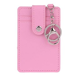 SimpleLife Soft Leather Travel Card Bus Pass Credit Card ID Card Wallet Cover Case Holder with Keychain Keyring Tool