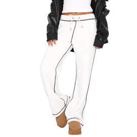 DISCIPBUSH Track Pants Women - Soft Wide Leg Sweatpants Women Drawstring Lounge Pants Joggers with Pockets White L