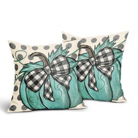 aportt Fall Polka Dot Pumpkin Pillow Covers 18X18 Inch Autumn Harvest Thanksgiving Pillow Cases Green Seasonal Square Throw Pillows Set of 2 Farmhouse Home Decor for Sofa Couch Bedroom Porch Outdoor