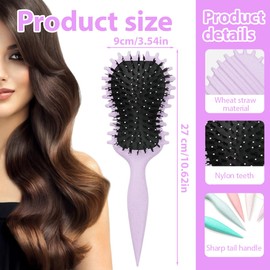 NHQZ Lockenbürste,Curly Hair Brush,Bounce Curling Brush mit Wildschweinborsten,Stylingbürste mit Zahnrad-Design,Lockendefinierungsbürste,Bürste für Locken zum Kämmen und Formen(A, Lila)
