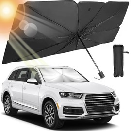 Auto Sonnenschutz Frontscheibe, Auto Sonnenschutz Frontscheibe, Sonnenschirm Auto mit Verstellbarer Stange, UV-Schutz Sonnenschirm Wärmeisolierter für die meisten Autos SUVs(120 x 65 cm)