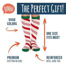 Knee High Christmas Socks for Women 2 Pack - Funny Novelty Holiday Long Socks for Ladies (Cookies & Candy)