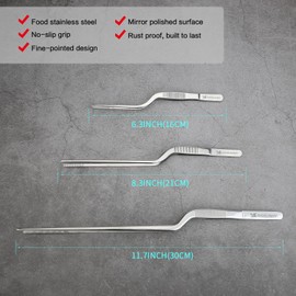 MSY BIGSUNNY Precision Kitchen Culinary Tweezers - Stainless Steel Offset Tip Tweezer Tongs - Set of 3 (6.5"+8.5"+12")