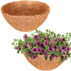 Halatool 2PCS 16 Inch Coconut Liners Coco Coir Hanging Basket Liners 100% Natural Coco Fiber Liners Round Coco Liners for Planters Flowers Vegetables