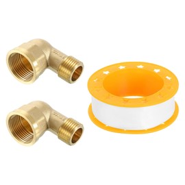 sourcing map 2 Pcs 90 Degree Elbow, 1/2 Inch Male x 3/4 Inch Female Brass Right Angle Pipe Fitting, Connector for Fluid Gas Fuel Oil Pipe, 55x37mm