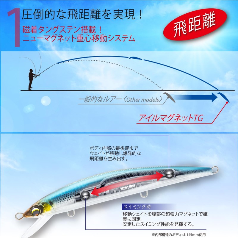 DUEL(デュエル) アイルマグネット TG ミノースリム 120mmフローティング 17g オリジナルイワシ 遠投 重心移動