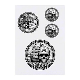 4 x 'Pirate Skull and Ship' Temporary Tattoos - Water Resistant, Skin-Safe, Non-Toxic Transfers, Mixed Sizes (TO00070380)