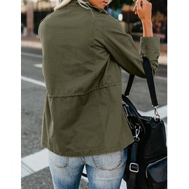 chouyatou Women's Fall Stand Collar Zip Up Military Cotton Utility Safari Jacket (Small, Army Green)