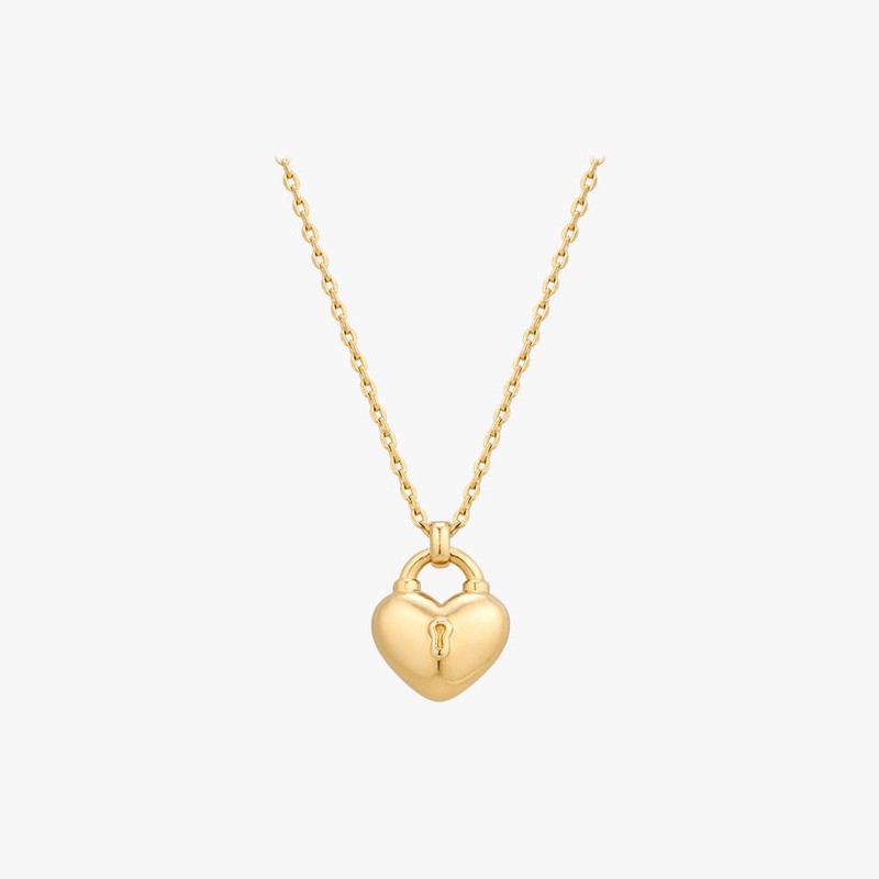 Gold&Deer 14KGP Lovely Heart Lock Necklace Yellow Gold / 골드앤디어