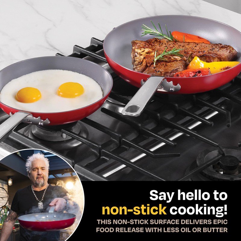 Guy Fieri's Flavortown 2-Piece Ceramic Cookware Set, Nonstick Frying Pan