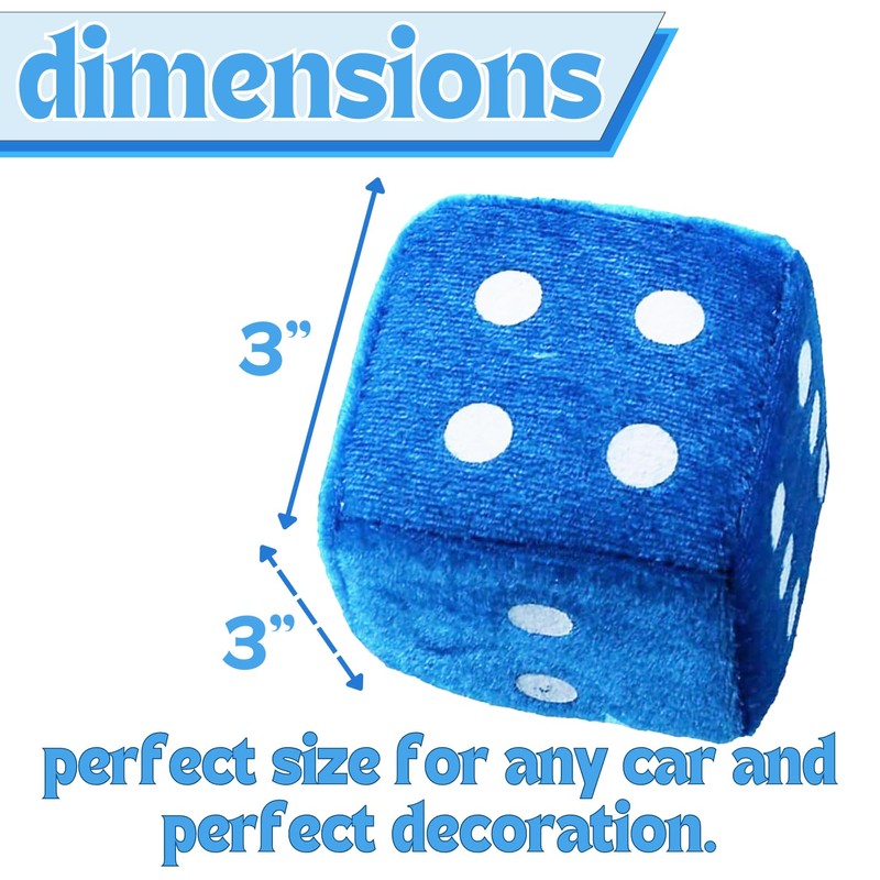 Vaygway Blue Teal 3" Square Hanging Dice-Soft Fuzzy Decorative Vehicle